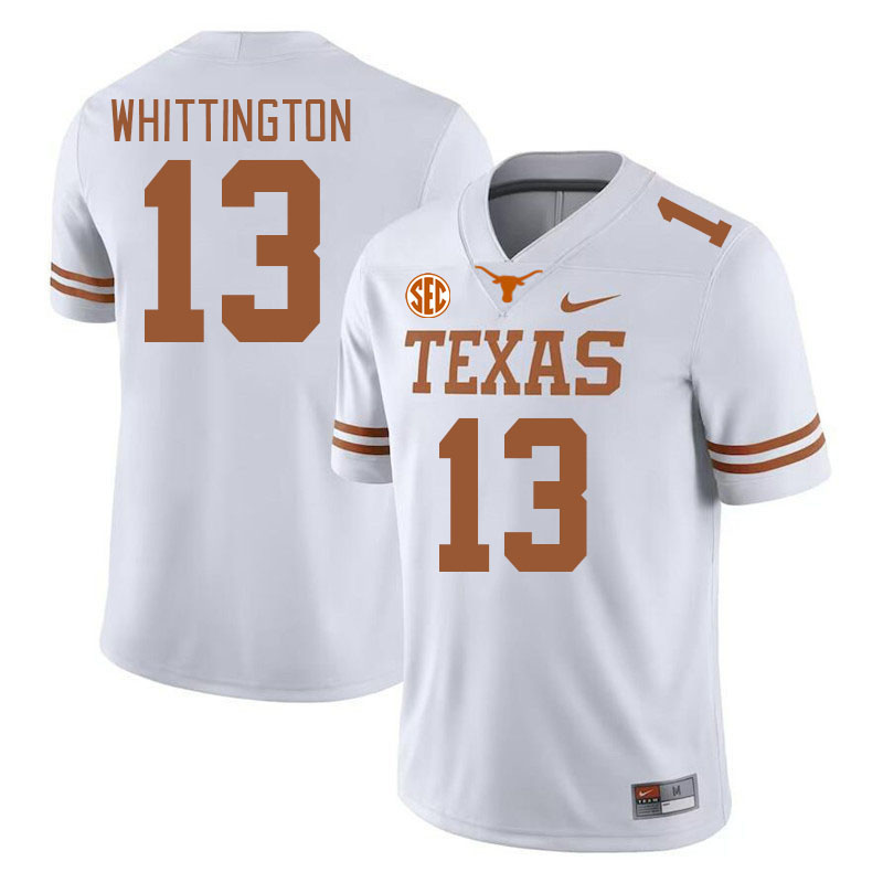 Texas Longhorns #13 Jordan Whittington SEC Conference College Football Jerseys Stitched Sale-White